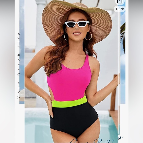 MOLYBELL One Piece  High Waisted Bathing Suit Monokini  Cutout Racerback Zip Up - Picture 3 of 16